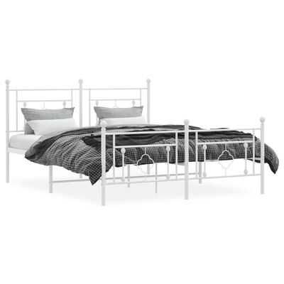 vidaXL Metal Bed Frame without Mattress with Footboard White 59.1"x78.7"