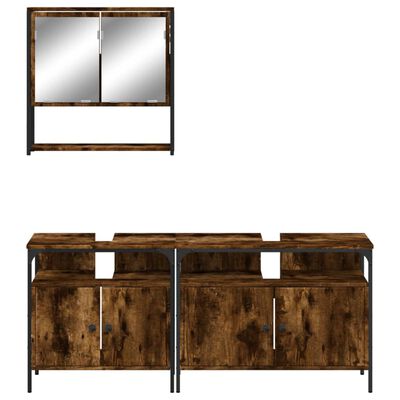 vidaXL 3 Piece Bathroom Furniture Set Smoked Oak Engineered Wood