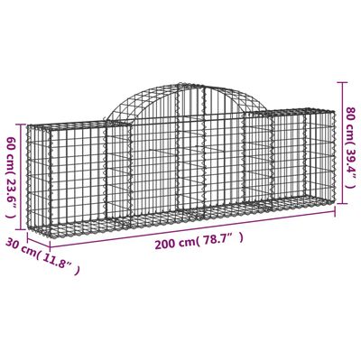 vidaXL Arched Gabion Baskets 25 pcs 78.7"x11.8"x23.6"/31.5" Galvanized Iron