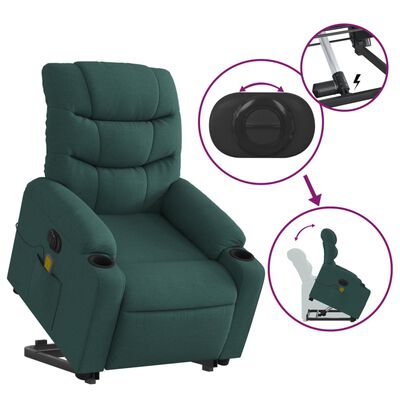 vidaXL Electric Stand up Massage Recliner Chair Dark Green Fabric