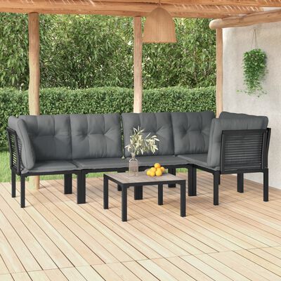 vidaXL 6 Piece Patio Lounge Set Black and Gray Poly Rattan