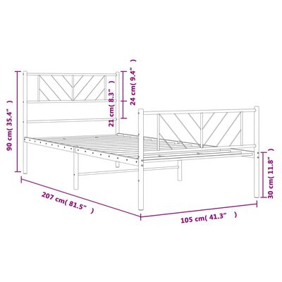 vidaXL Metal Bed Frame without Mattress with Footboard Black 39.4"x78.7"