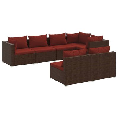 vidaXL 7 Piece Patio Lounge Set with Cushions Brown Poly Rattan