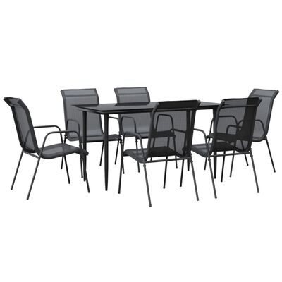 vidaXL 7 Piece Patio Dining Set Black Steel and Textilene