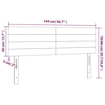 vidaXL LED Headboard Light Gray 56.7"x2"x30.7"/34.6" Fabric