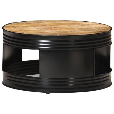 vidaXL Coffee Table Black 26.8"x26.8"x14.2" Solid Rough Mango Wood