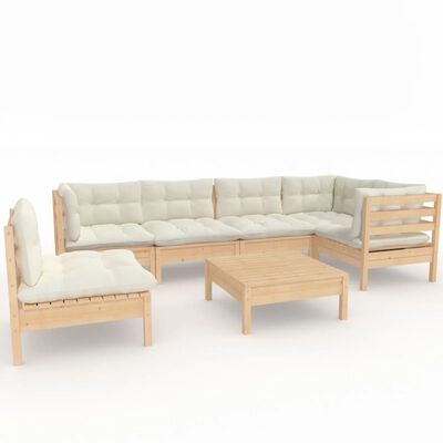 vidaXL 7 Piece Patio Lounge Set with Cream Cushions Pinewood