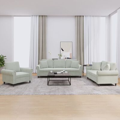 vidaXL 3 Piece Sofa Set with Pillows Light Gray Velvet