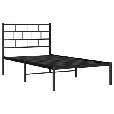 vidaXL Metal Bed Frame without Mattress with Headboard Black 39.4"x74.8"