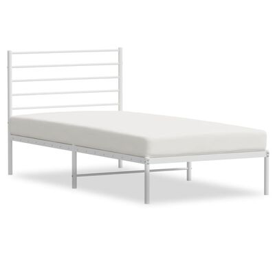 vidaXL Metal Bed Frame without Mattress with Headboard White 39.4"x74.8"