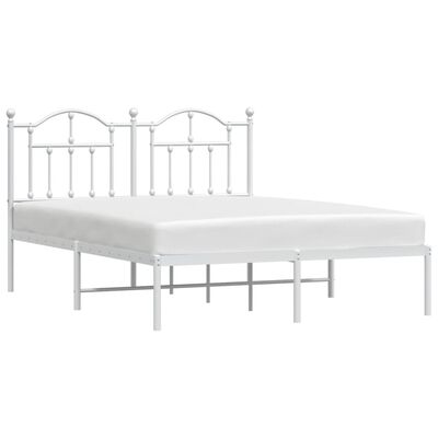 vidaXL Metal Bed Frame without Mattress with Headboard White 53.1"x74.8"