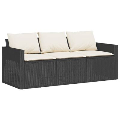 vidaXL Patio Sofa with Cushions 3-Seater Gray Poly Rattan