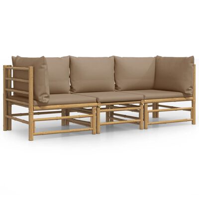 vidaXL 3 Piece Patio Lounge Set with Taupe Cushions Bamboo