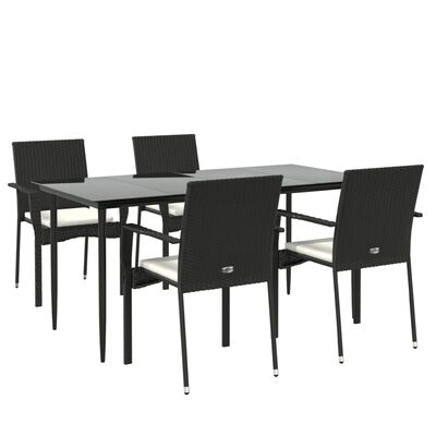 vidaXL 5 Piece Patio Dining Set with Cushions Black Poly Rattan