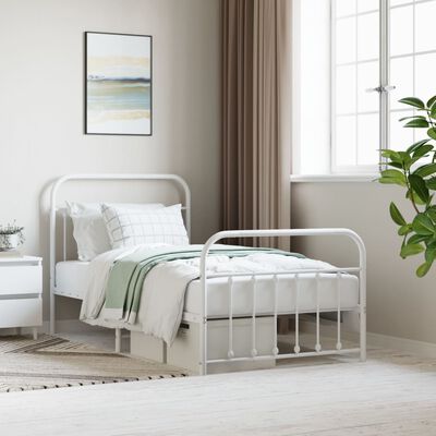 vidaXL Metal Bed Frame without Mattress with Footboard White 39.4"x74.8"