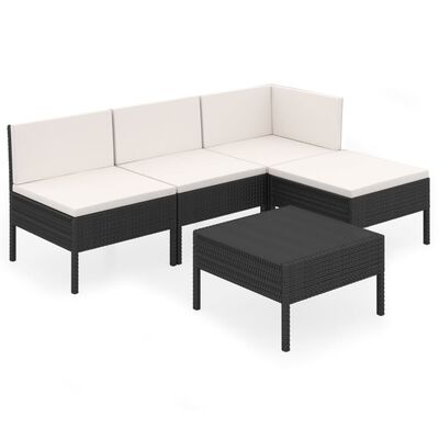 vidaXL 5 Piece Patio Lounge Set with Cushions Poly Rattan Black