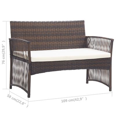 vidaXL 4 Piece Patio Lounge Set with Cushion Poly Rattan Brown