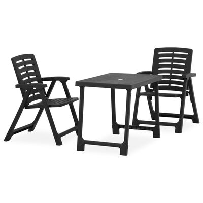 vidaXL 3 Piece Folding Bistro Set Plastic Gray