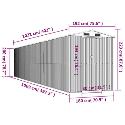 vidaXL Garden Shed Dark Brown 75.6"x402"x87.8" Galvanized Steel