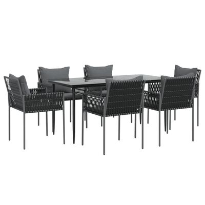 vidaXL 7 Piece Patio Dining Set with Cushions Poly Rattan and Steel