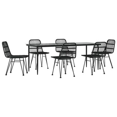 vidaXL 7 Piece Patio Dining Set Black Poly Rattan