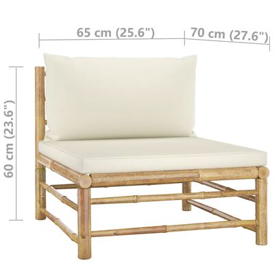 vidaXL 5 Piece Patio Lounge Set with Cream White Cushions Bamboo