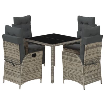 vidaXL 5 Piece Patio Dining Set with Cushions Gray Poly Rattan