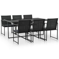 vidaXL 7 Piece Patio Dining Set with Cushions Poly Rattan Black