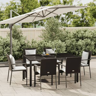 vidaXL 7 Piece Patio Dining Set with Cushions Black Poly Rattan