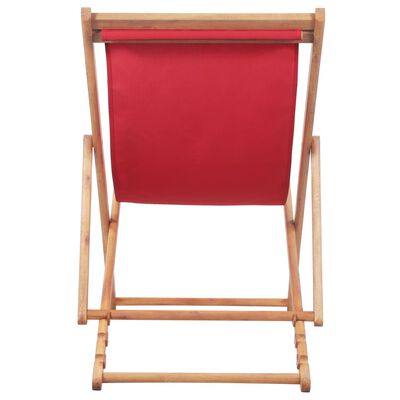 vidaXL Folding Beach Chair Fabric and Wooden Frame Red