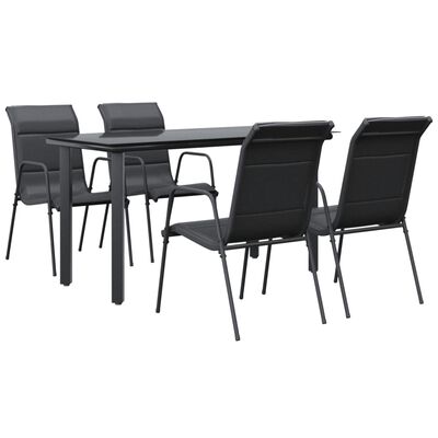 vidaXL 5 Piece Patio Dining Set Black Steel and Textilene