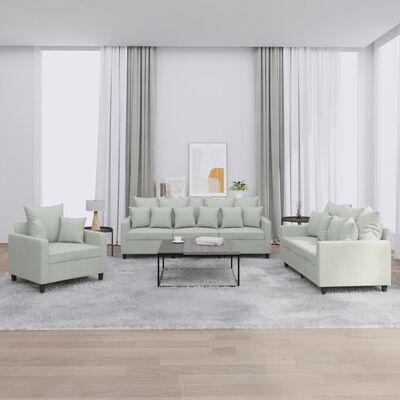 vidaXL 3 Piece Sofa Set with Cushions Light Gray Velvet