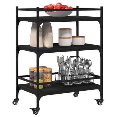 vidaXL Kitchen Trolley Black 25.6"x15.7"x34.1" Engineered Wood