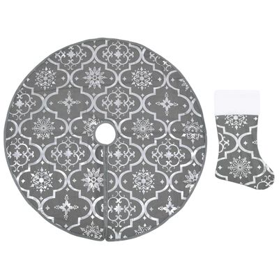 vidaXL Luxury Christmas Tree Skirt with Sock Gray 4 ft Fabric