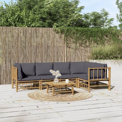 vidaXL 6 Piece Patio Lounge Set with Dark Gray Cushions Bamboo