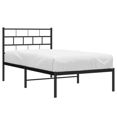 vidaXL Metal Bed Frame without Mattress with Headboard Black 39.4"x78.7"