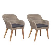 vidaXL Patio Chairs with Cushions 2 pcs Poly Rattan Brown