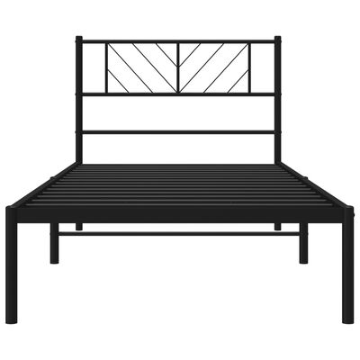 vidaXL Metal Bed Frame without Mattress with Headboard Black 39.4"x74.8"