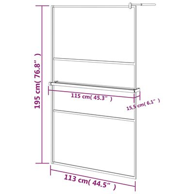 vidaXL Walk-in Shower Wall with Shelf Black 45.3"x76.8" ESG Glass&Aluminum