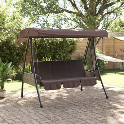 vidaXL Patio Swing Bench with Adjustable Canopy Coffee Brown Steel