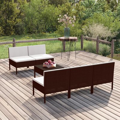 vidaXL 6 Piece Patio Lounge Set with Cushions Poly Rattan Brown