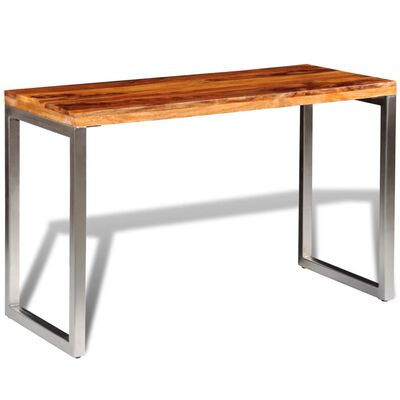 vidaXL Solid Wood Dining Table Office Desk with Steel Leg