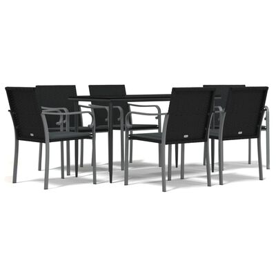 vidaXL 7 Piece Patio Dining Set with Cushions Poly Rattan and Steel