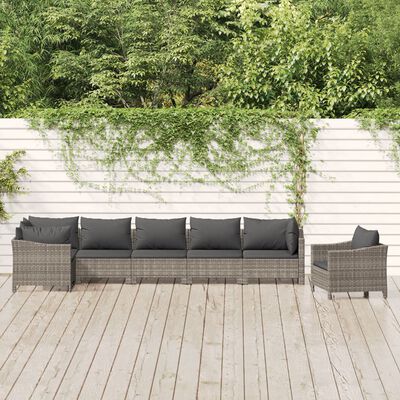 vidaXL 7 Piece Patio Lounge Set with Cushions Gray Poly Rattan