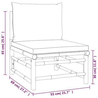 vidaXL Patio Middle Sofa with Light Gray Cushions Bamboo