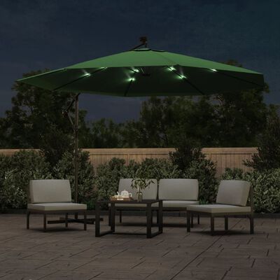 vidaXL Cantilever Umbrella with LED Lights and Metal Pole 137.8" Green