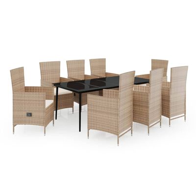 vidaXL 9 Piece Patio Dining Set with Cushions Beige