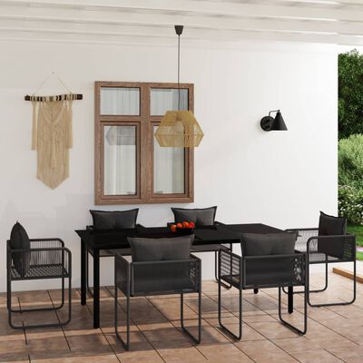 vidaXL 7 Piece Patio Dining Set Black