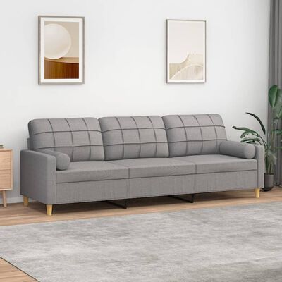 vidaXL 3-Seater Sofa with Pillows&Cushions Light Gray 82.7" Fabric