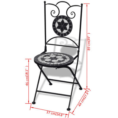 vidaXL 3 Piece Bistro Set Ceramic Tile Black and White